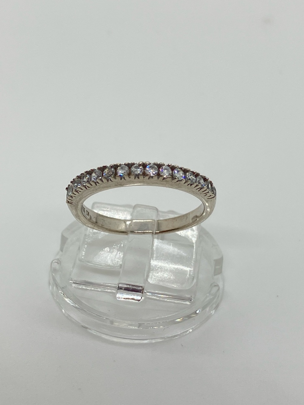 Vtg 925 CZ Fishtail Set Half Eternity Minimalist Band Ring Sz 6.75